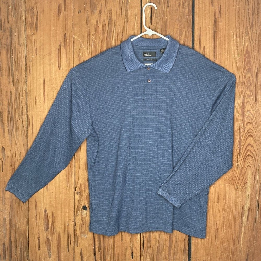 Marc Edwards Mens Shirt XL Blue Long Sleeve Knit Polo Swift Dry Hiking Outdoor